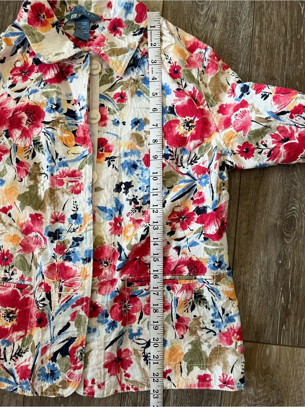NWOT Koret Floral Button-Front Jacket - White with Red & Blue size 10